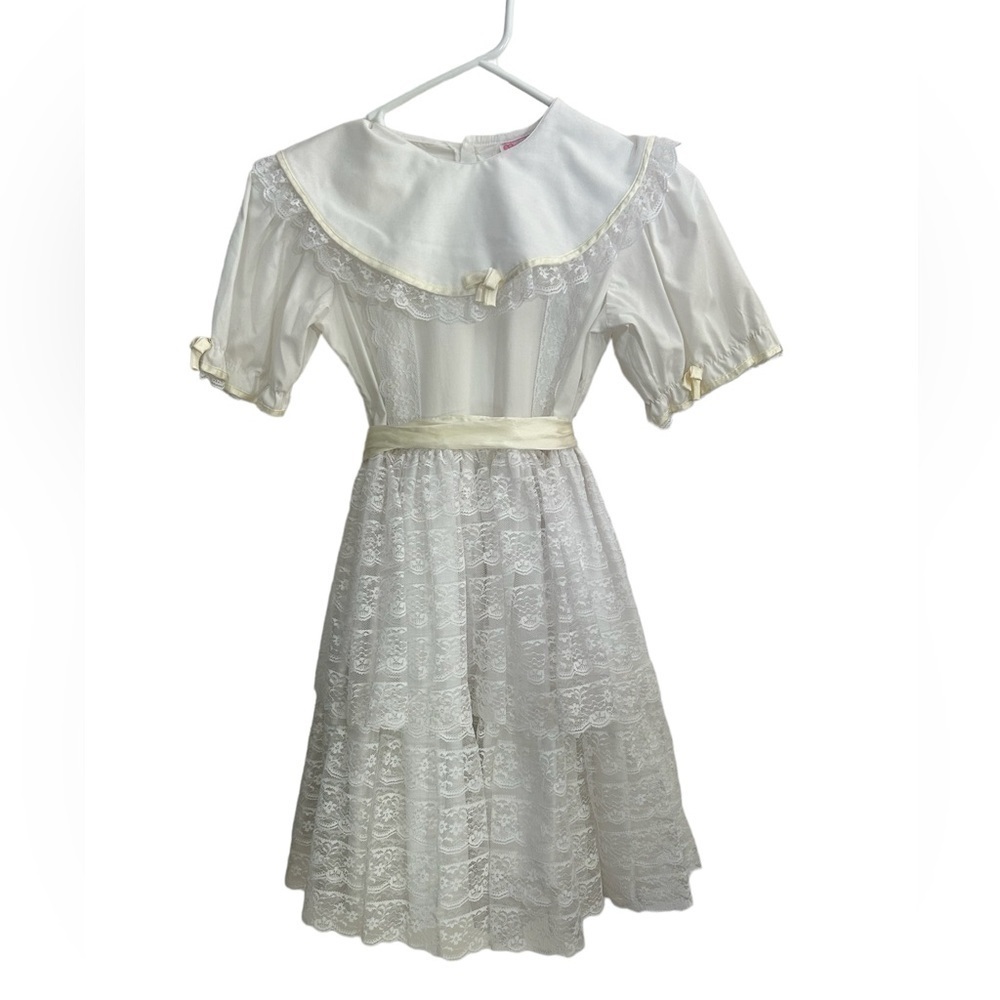 Marthas Miniatures Girls Full Circle Party Dress Ivory White Lace Ruffles Bell 8